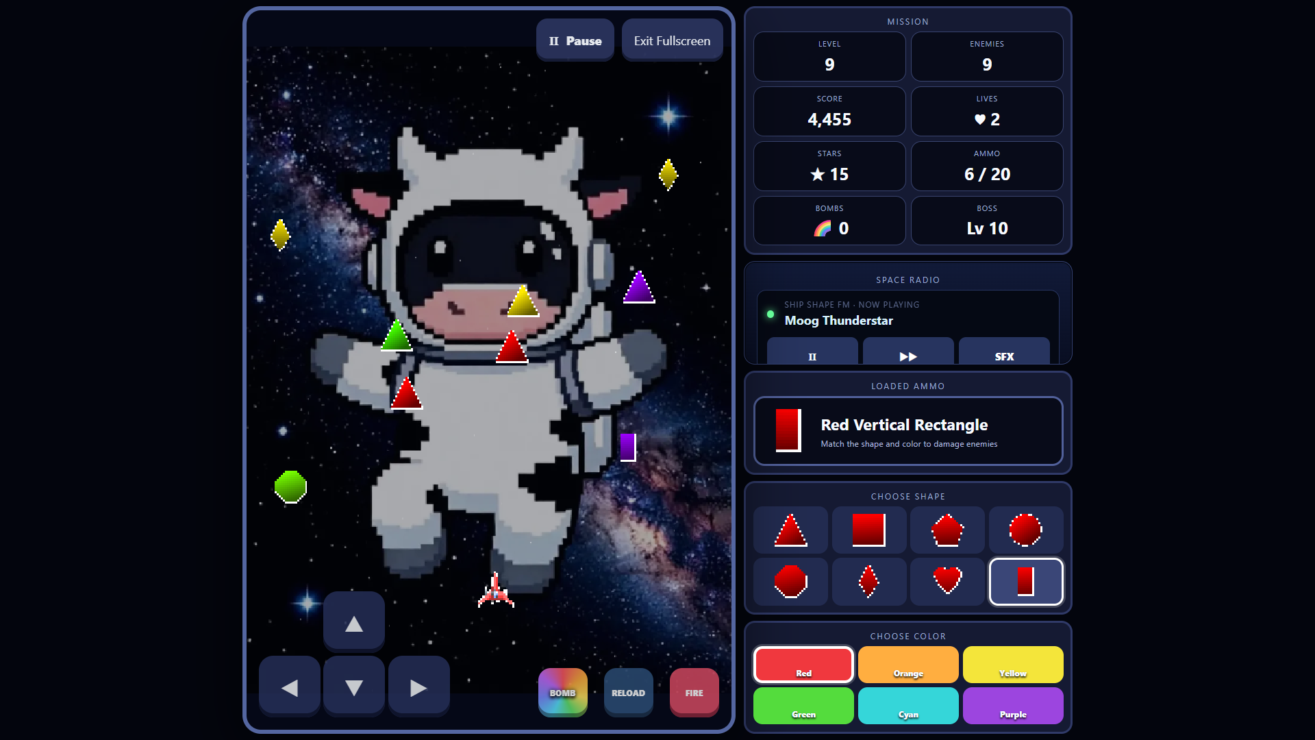 Ship Shape gameplay with colorful matching enemies and the player ship